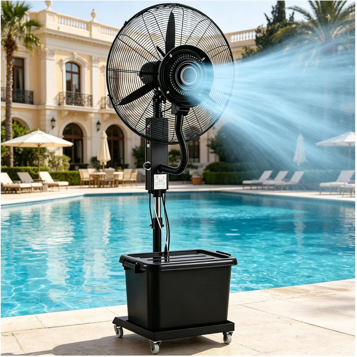 Ventiladores de pedestal Ventilador Nebulizador 42L, Alta Velocidad Industrial con Altura Regulable 160‑200cm, 3 Velocidades y Valor de Niebla