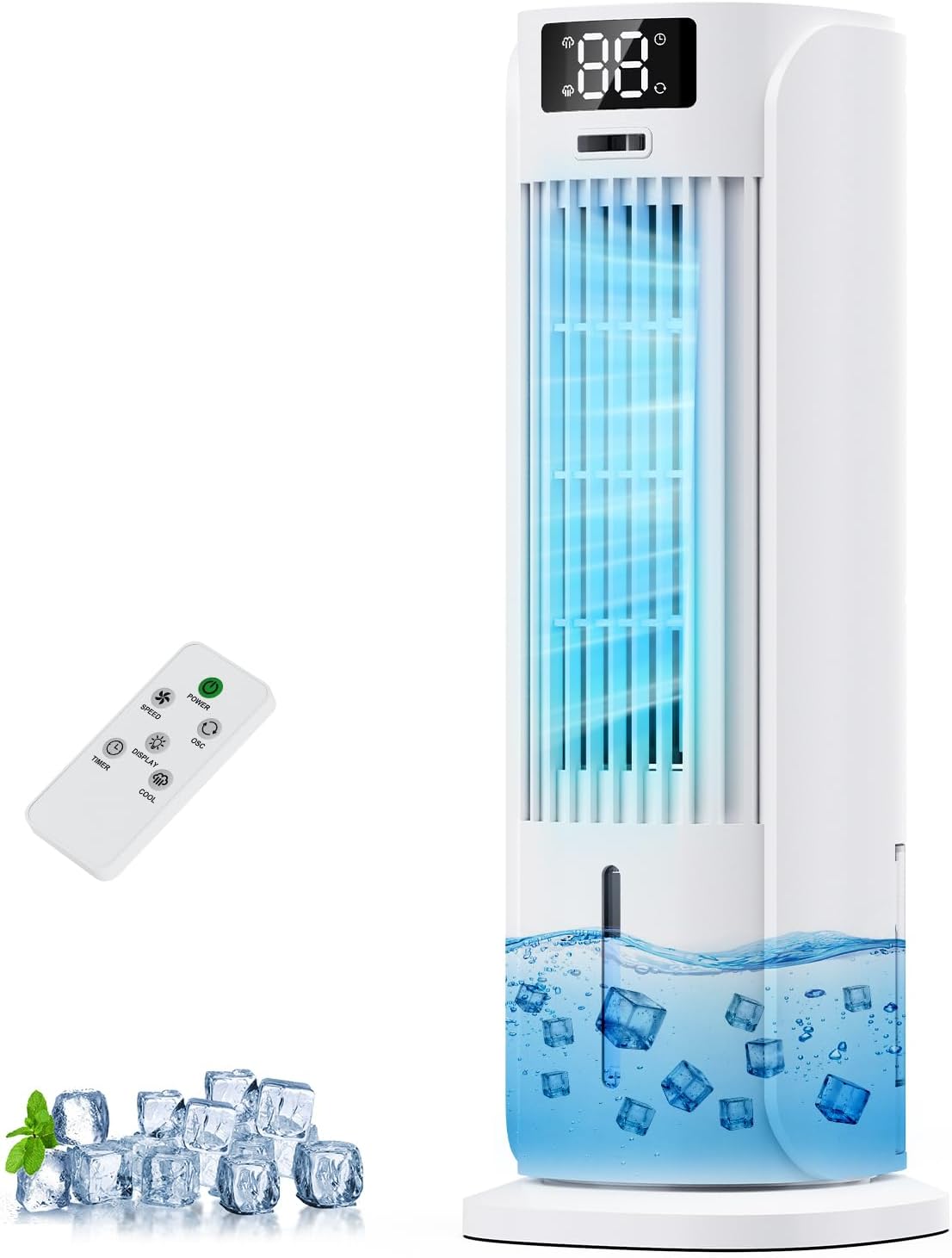 Producto de PIAZCEW, Enfriador de Aire 4 en 1, Aire Acondicionado con 2 Modos, 6 Velocidades, Oscilación 90°, Temporizador 12H, con Depósito de Agua