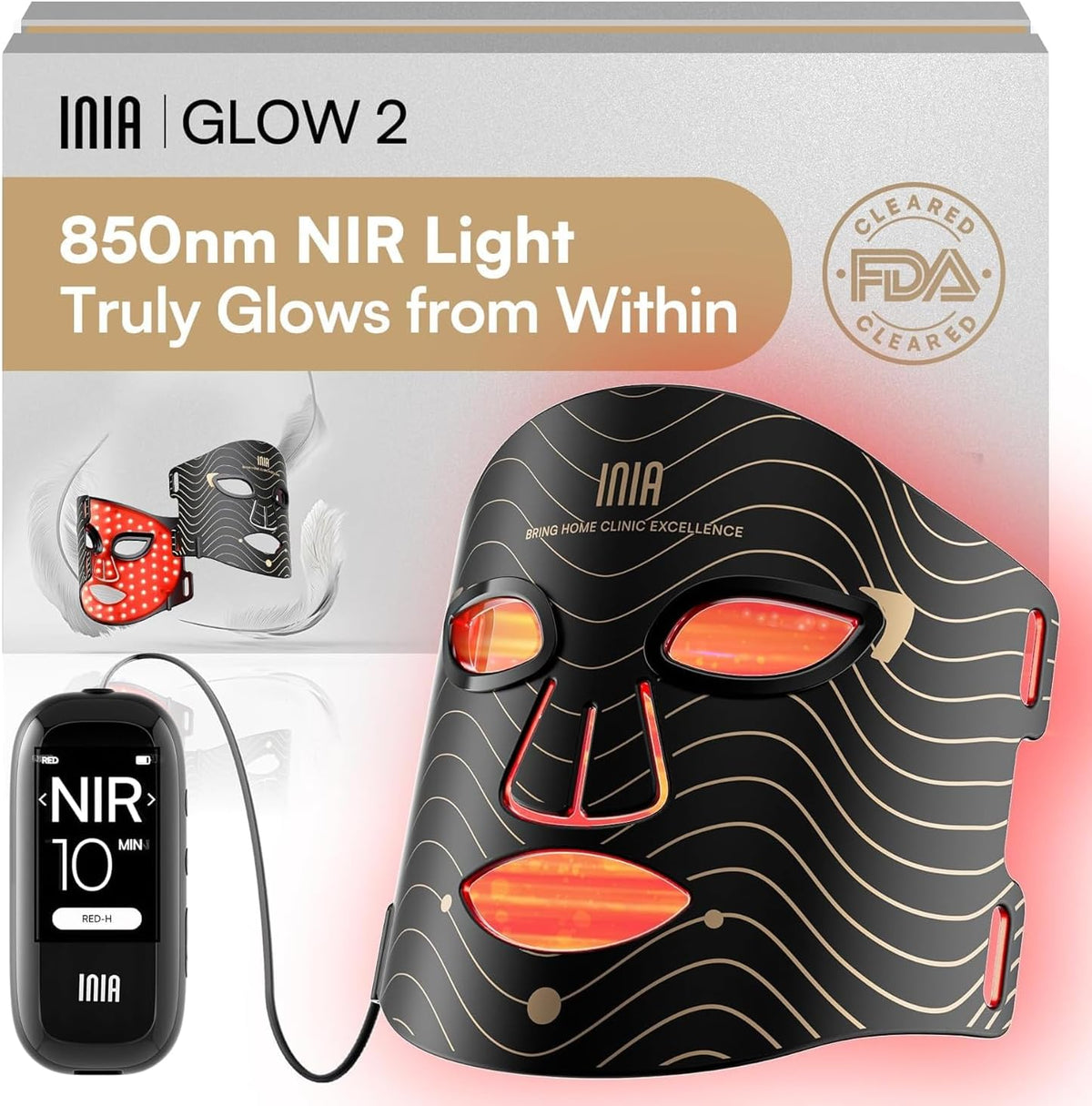 INIA Mascarilla, GLOW Máscara LED Facial, Luz Roja y Azul, 3 Modos, 220 LEDs