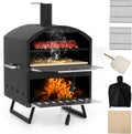 GOPLUS Horno de pizza exterior, Pizza de Leña Exterior de 16 Pulgadas de 2 Capas
