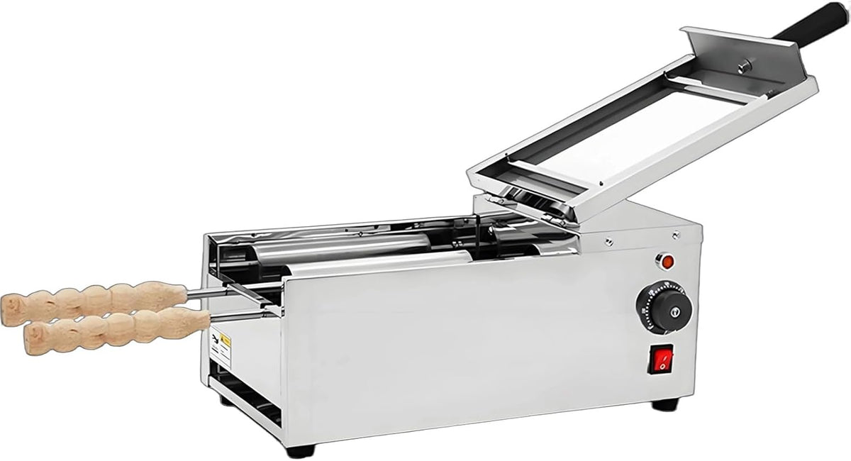Hornos tostador GmpTzitzith, Máquina para Chimney Cake Horno para Tartas y Heladerías 1500W con Chimenea, 2 Moldes de Acero Inoxidable, Ideal para