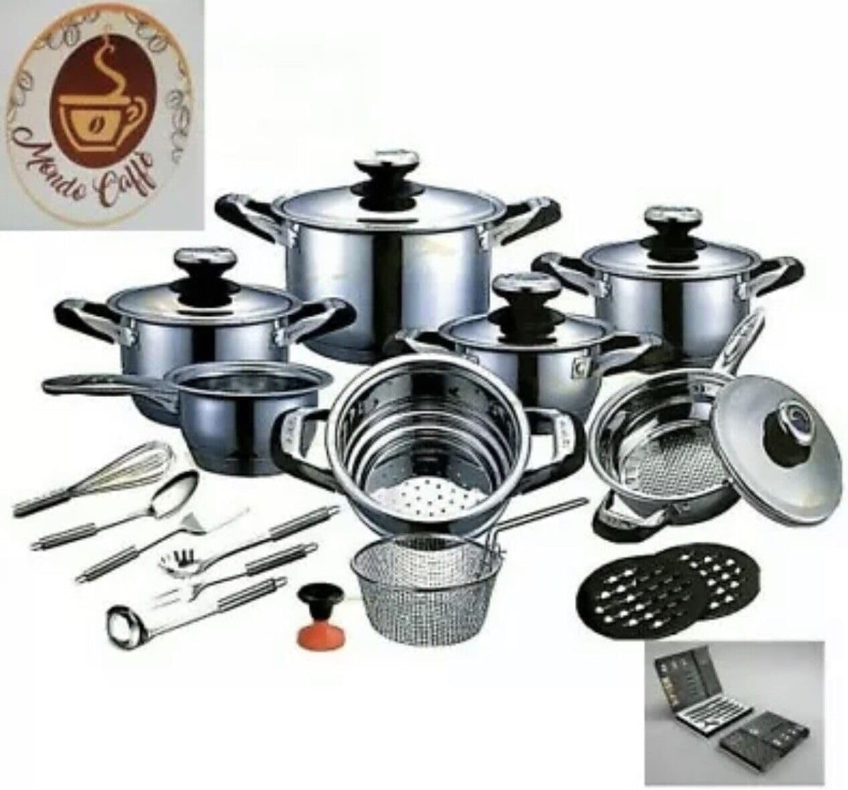 Generico Juegos de olla, A.M.C. Batería de cocina de acero inoxidable antiadherente de inducción 23 piezas