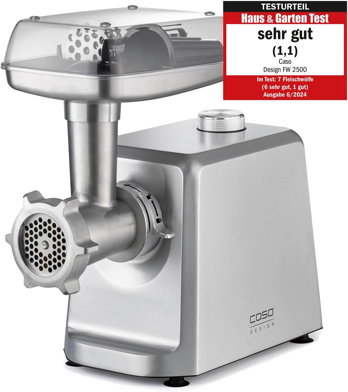 Picadoras de carne Picadora de carne FW 2500 plateada, con potente motor de 2500 W, hoja de titanio duradera, función de retorno, muchos accesorios