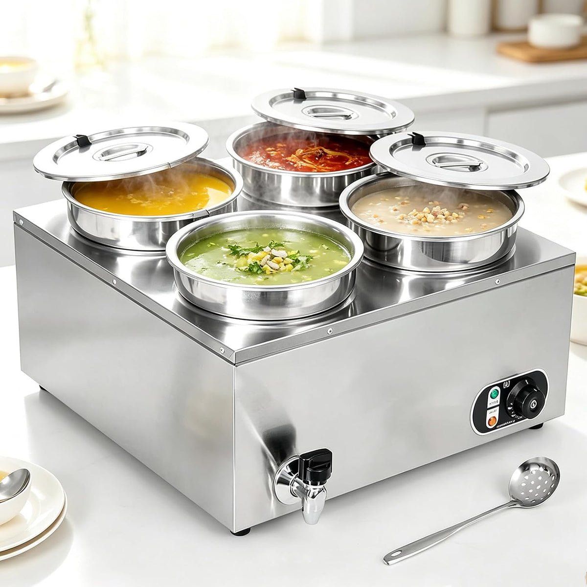Calentadores de comida y de platos para bufé Calentador Eléctrico Comercial De Sopa, De Acero Inoxidable, para Mostrador, 300 W/1500 W, Temperatura