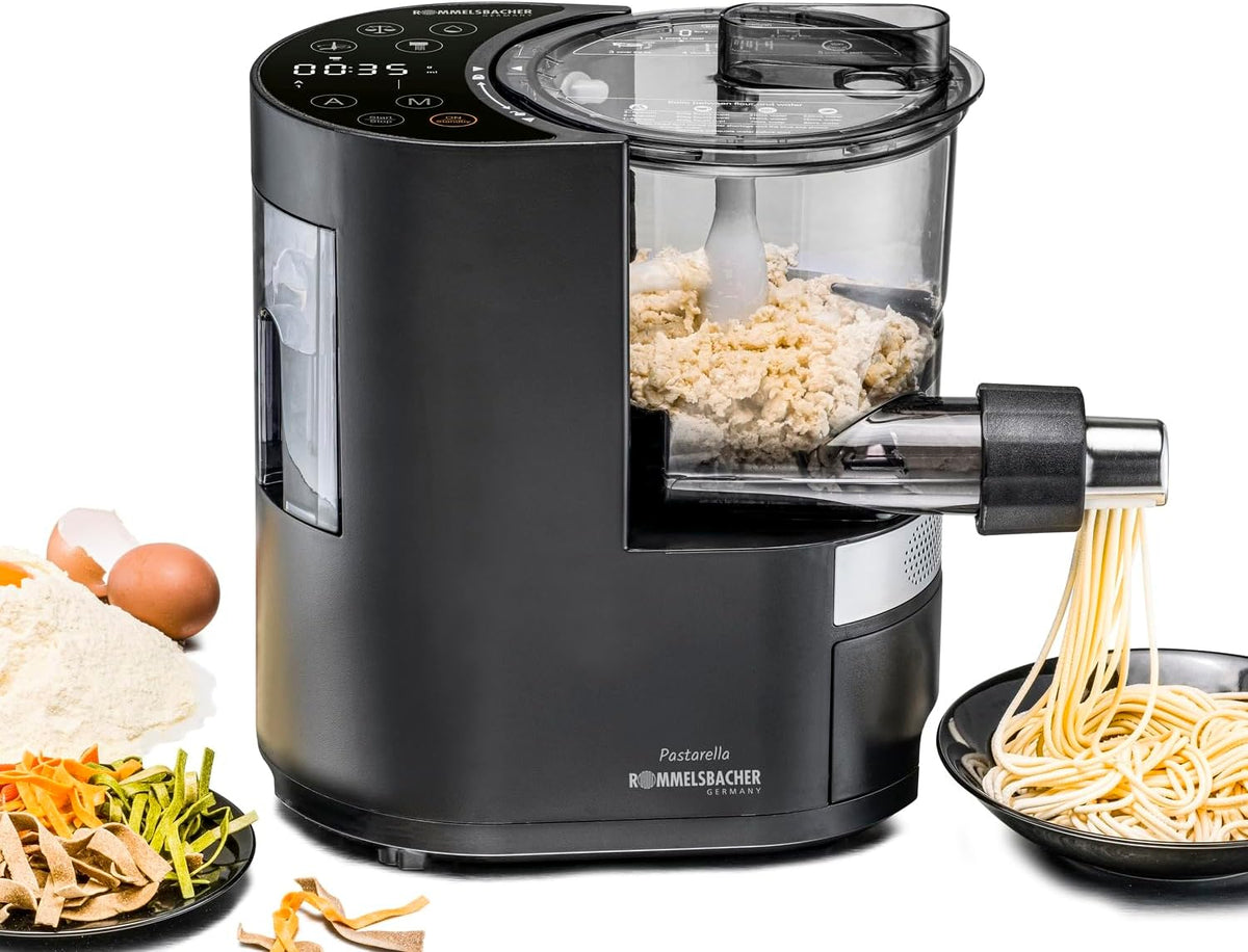 Máquinas para hacer pasta de Rommelsbacher, Máquina de pasta eléctrica PM 220, hasta 800 g, báscula integrada, suministro de agua controlado, 6