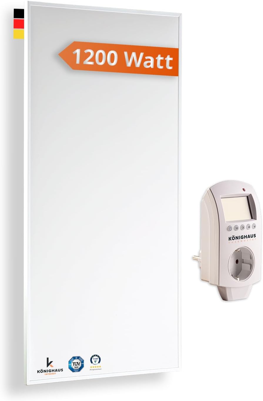 Könighaus Calefacción, calefactor infrarrojo 1200 W - termostato - 18-29 m²
