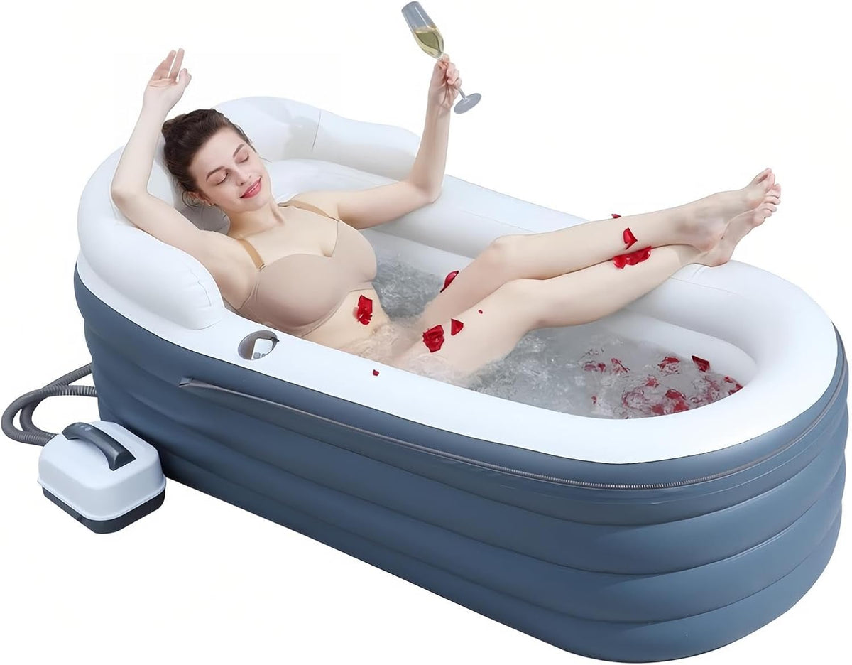 Piscinas hinchabl Generic, Bañera inflable para adultos, bañera portátil de spa con alfombrilla de masaje de burbujas y luces LED, incluye almohada y