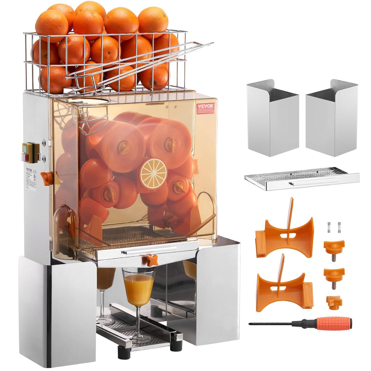 Exprimidores eléctrico de VEVOR, Exprimidor de Cítricos Eléctrico Comercial Extractor de Zumo 120W Alimentación Automática con Filtro Extraíble Cubo