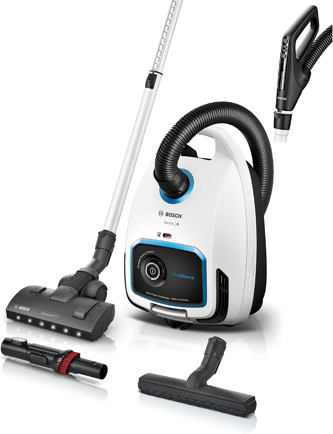 Bosch Aspiradoras de trineo, Aspirador con Bolsa, Serie 6, ProSilence, Silencioso, Filtro HEPA, Cabezal LED, Blanco, BGB6SIL0L
