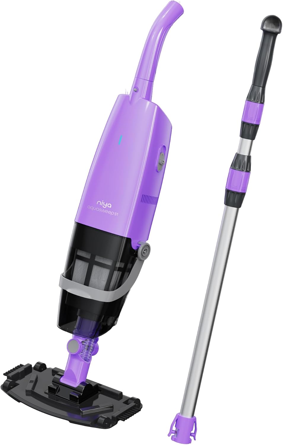 Limpiafondos manual Niya AquaSweep S1 Aspirador de Piscina con batería y Barra telescópica, Succión Potente, Limpieza de rincones difíciles, 60min de