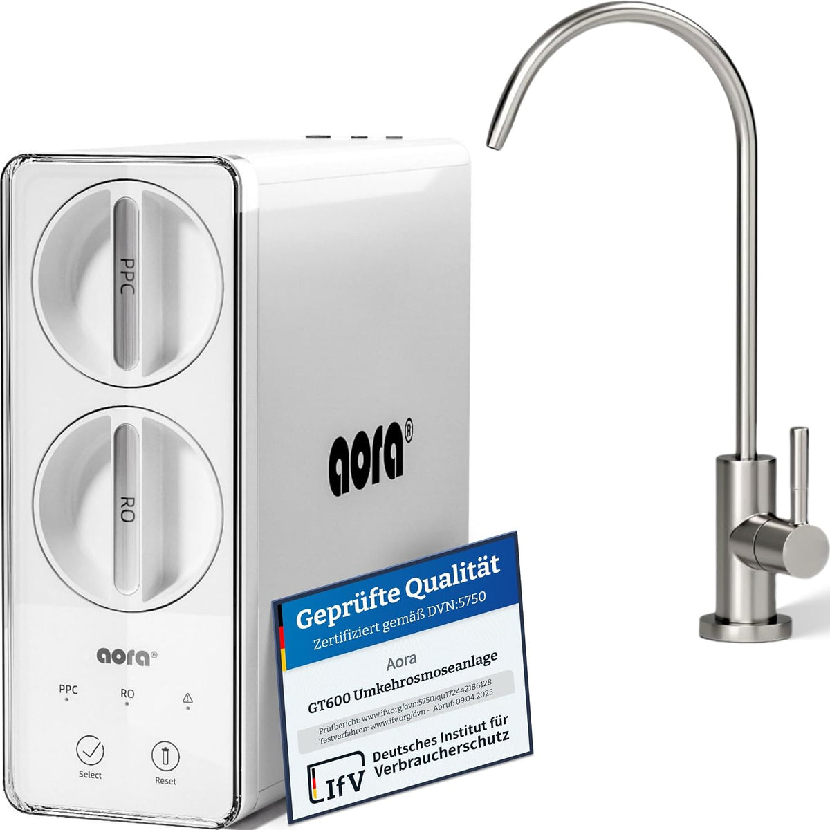 Sistemas integrado Aora, Sistema de ósmosis inversa GT600 + grifo desechable de acero inoxidable, Filtro de agua de ósmosis con 8 etapas de filtración