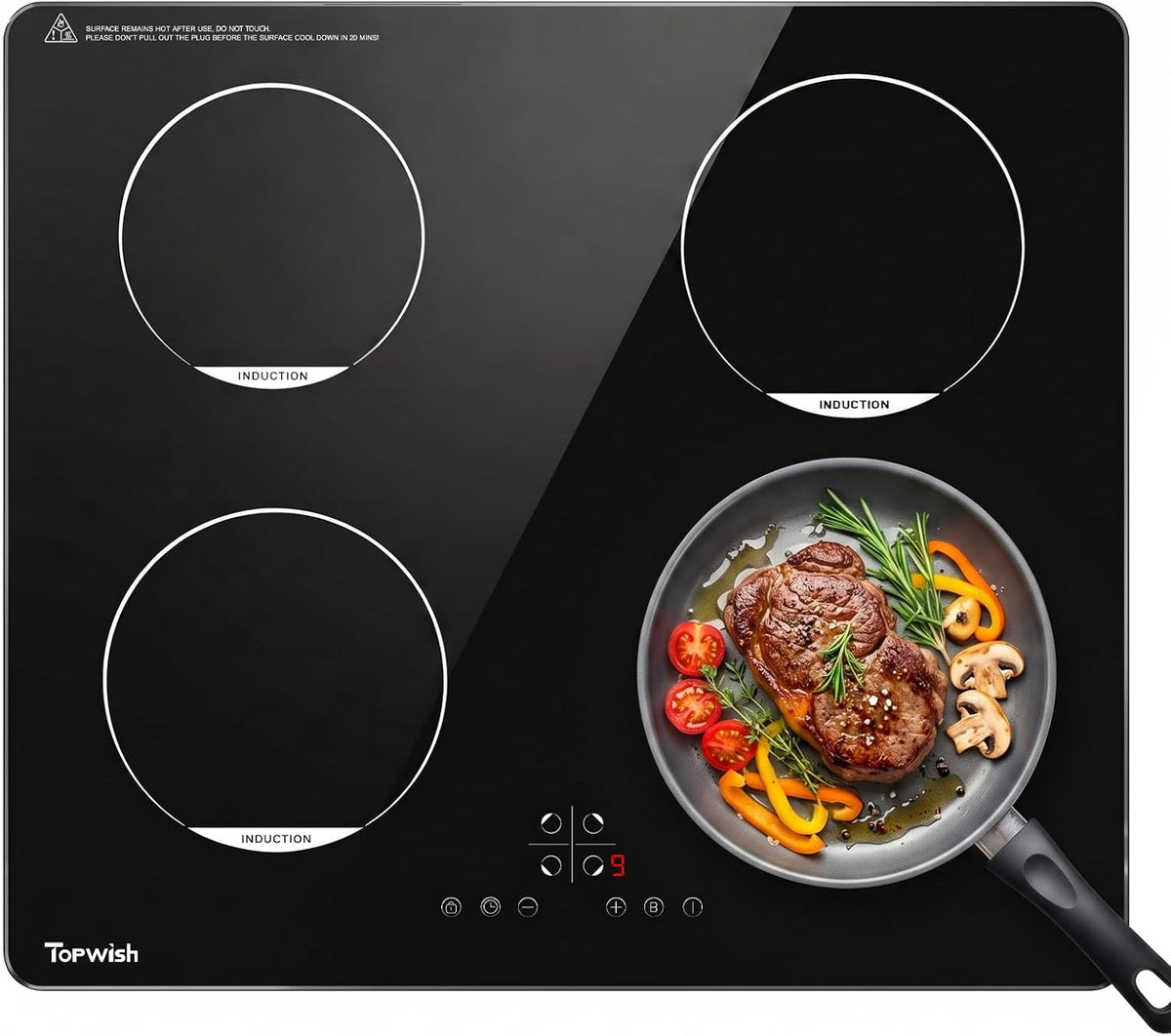 Placa de cocina TOPWISH, Placa induccion 4 fuegos, induccion 4 fuegos, placa induccion 60 cm, 7200W