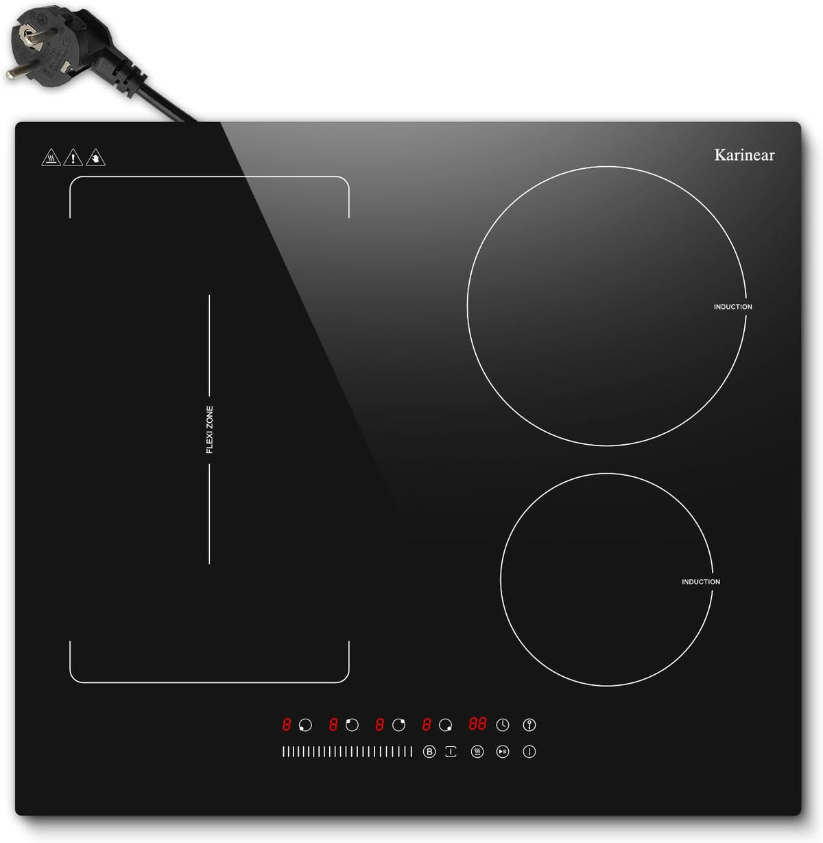 Placa de cocina Karinear, Placa Induccion 4 Fuegos con Zona Flexible y Enchufe, 3500 W