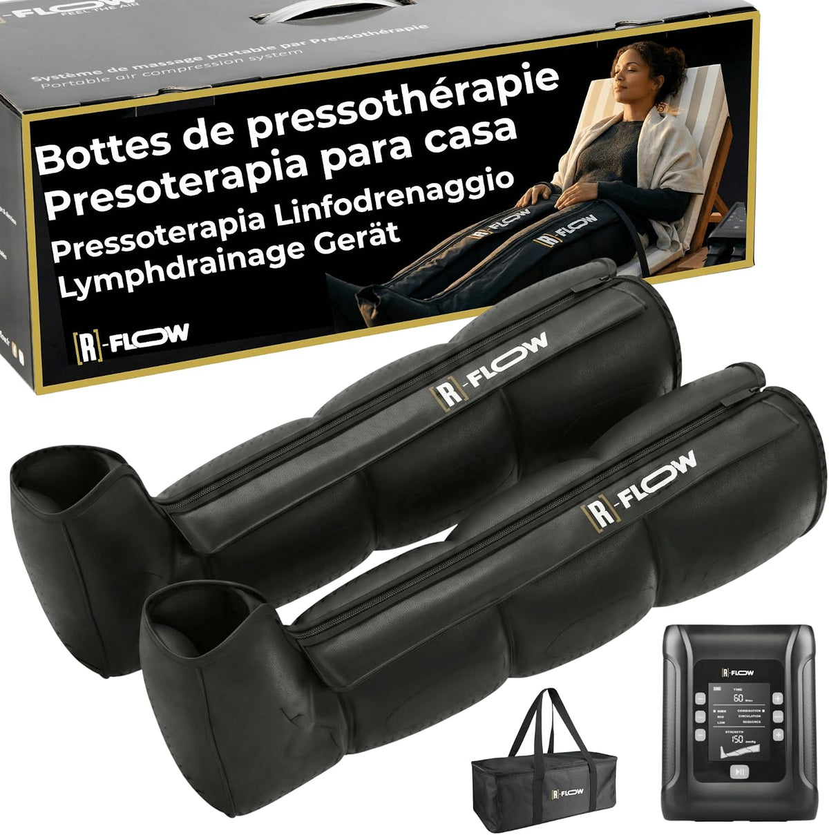 Masajeadores eléctricos para pi Presoterapia para Casa 4 Zonas, [R]-Flow