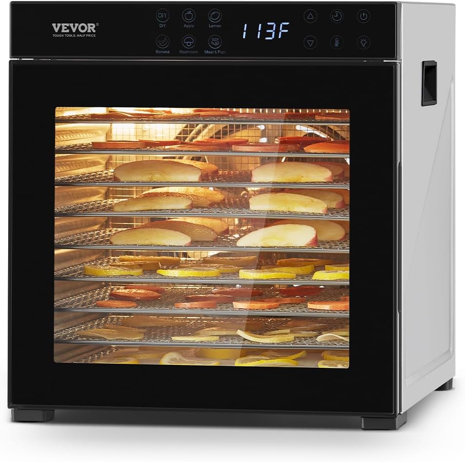 VEVOR Deshidratador, de Alimentos 10 Bandejas de Acero Inoxidable Secador de Alimentos Eléctrico 1000 W con Temperatura Ajustable y Temporizador de 48