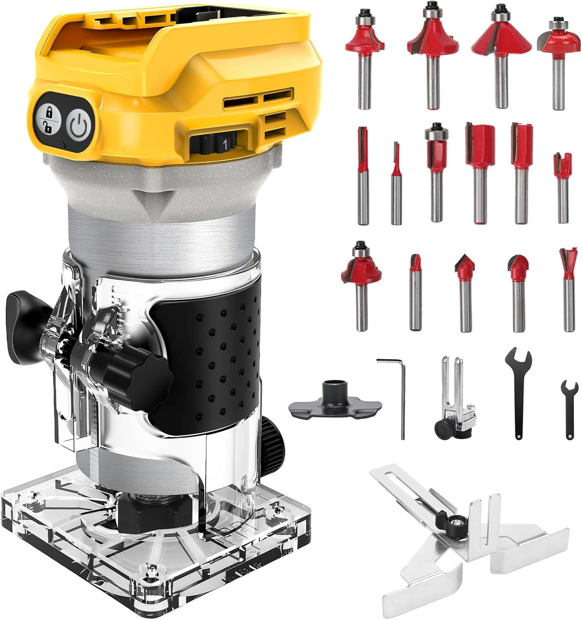 Fresadora ConBlom, Enrutador inalámbrico, compatible con batería Dewalt, 20 V 800 W, fresa portátil sin escobillas para carpintería, carpintería