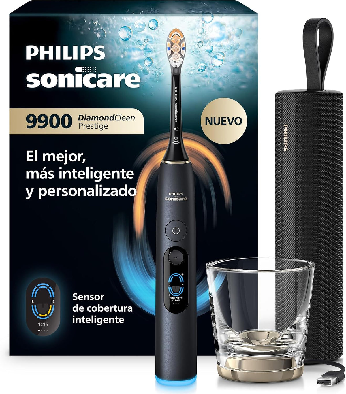 PHILIPS Cepillos de dientes eléctricos sónico, Sonicare Next-Generation DiamondClean 9900 Prestige Cepillo de dientes eléctrico - con SenseIQ, Smart