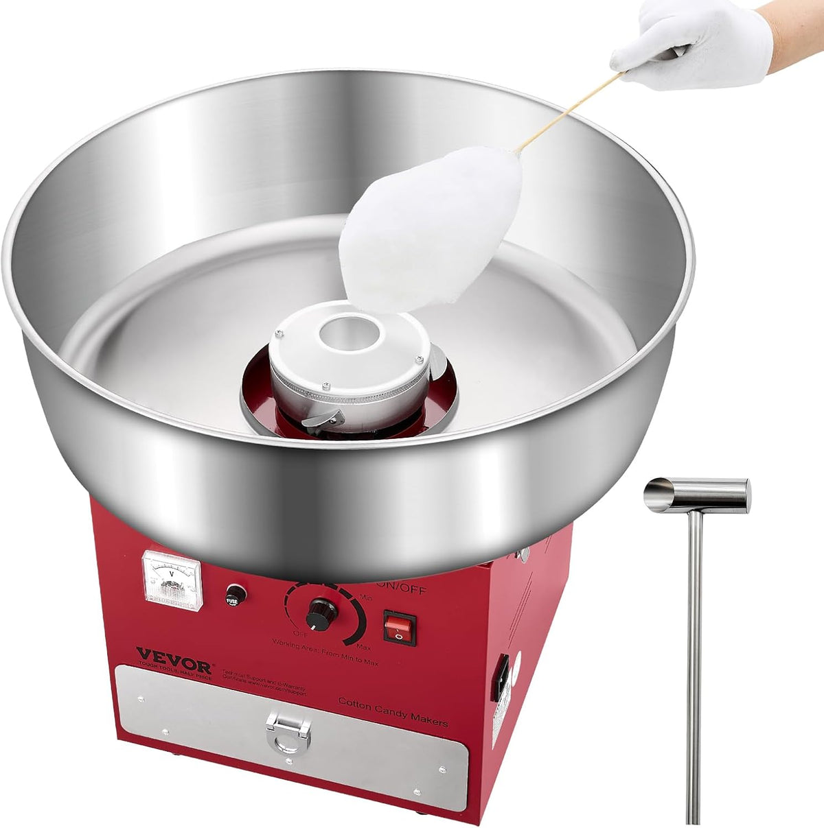 Máquinas de algodón de azúcar de VEVOR, Máquina Eléctrica para Hacer Algodón de Azúcar, 1000 W, con Recipiente Acero Inoxidable de 52 cm, Cuchara para