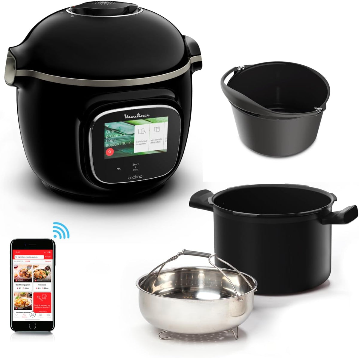 Moulinex Ollas eléctricas programabl, Cookeo Touch Wifi - Multicooker inteligente de alta presión + molde para tartas 18 cm, 6 L, pantalla táctil, 250