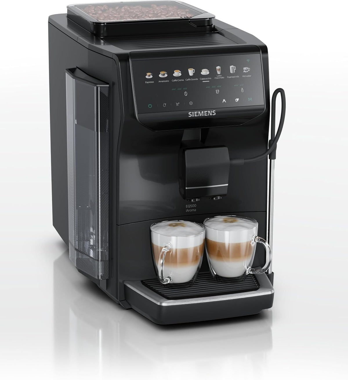 SIEMENS Cafetera automática, Cafetera superautomática EQ500 iAroma, tactil, Negro, TP553E19