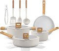 NutriChef Baterías de cocina, Juego de Utensilios de Cocina de Cerámica Antiadherente 14 piezas, Ollas y Sartenes, para Inducción, Tapas de Vidrio