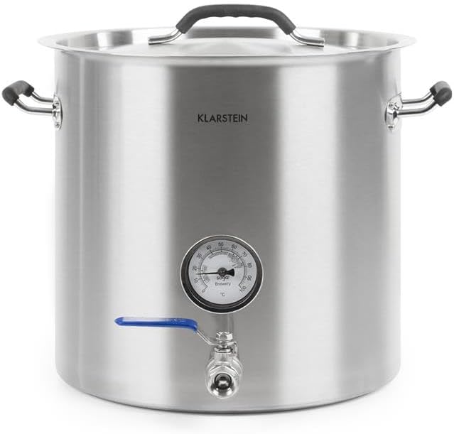 Enfriadores para mosto de cerveza KLARSTEIN, Brauheld Pur - Olla de maceración, Termómetro integrado, Grosor de pared 0, 7 mm, Base sándwich de 3 mm