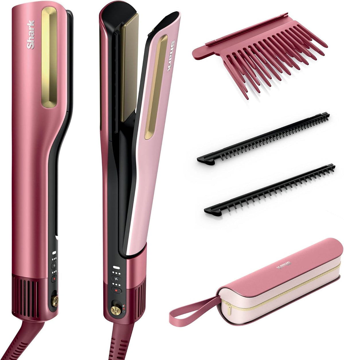 Secadores de pelo Shark, SilkiPro Straight plancha y secador de pelo 2 en 1 con estuche resistente al calor - Pétalos de rosa [HT401EUPK]