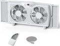 shinic Ventiladores de ventana, Ventilador de ventana doble con control remoto, cuchillas de 9 pulgadas, flujo de aire reversible, control de