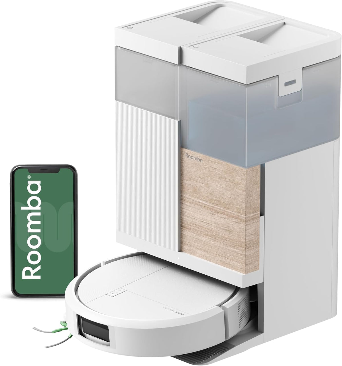 iRobot Robot aspirador, Roomba Plus 575 Combo + Base AutoWash multifunción, 25KPa, Mopas DualClean PerfectEdge, Lava y Seca con Calor, IA Precision
