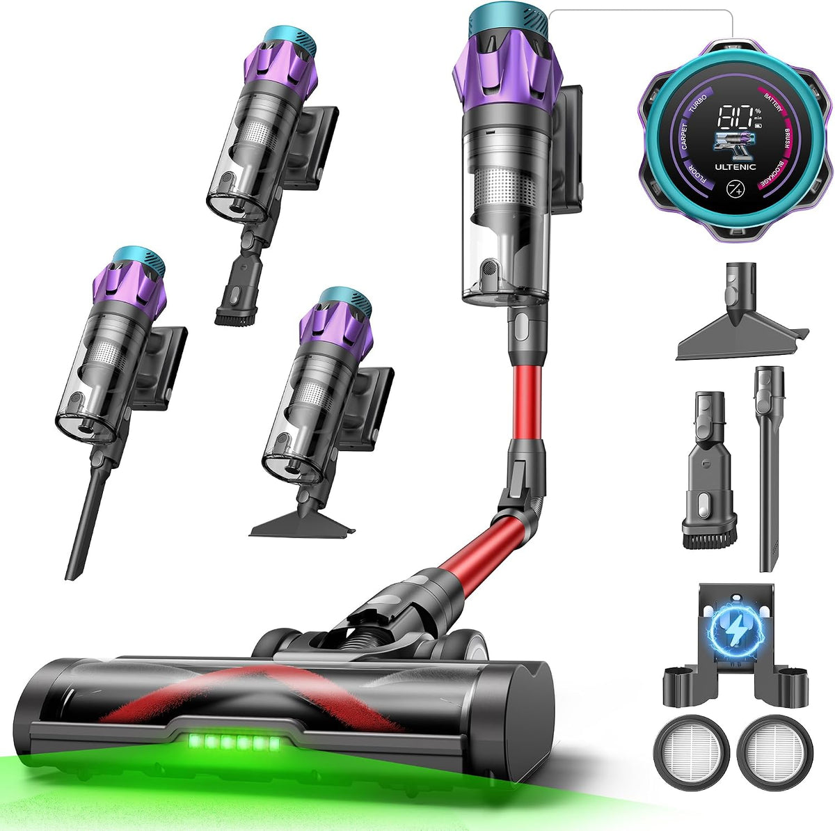 Aspiradoras escoba Ultenic, U18Pro Aspiradora sin Cable 55Kpa/80Mins, Sistema Multiciclón
