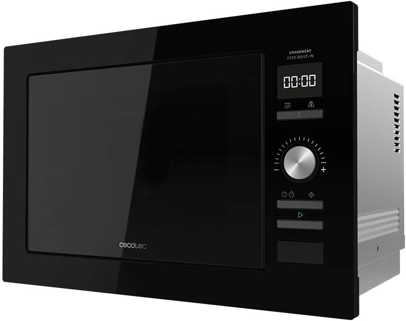 Cecotec Microondas con grill, Microondas encastrable Digital GrandHeat 2590 Built-In Black. 900 W, Integrable, 25 Litros, Táctil, Grill 1000 W, 8