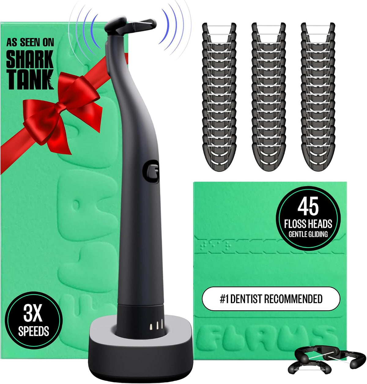 Hilo dental Flaus, eléctrico, suave deslizamiento, removedor de placa dental