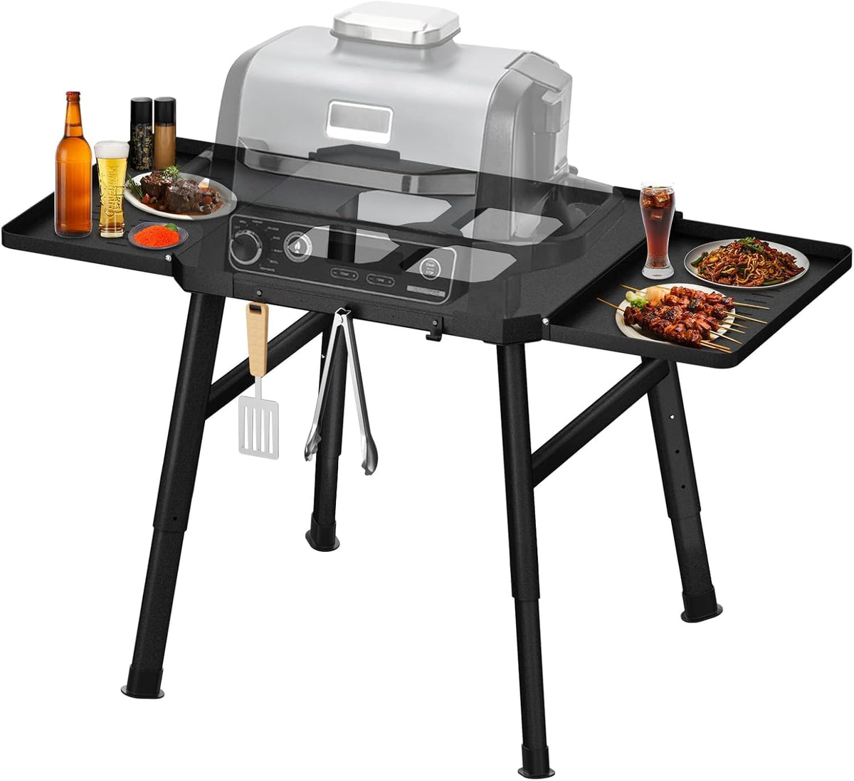 Nomiou Bastidores para barbacoa, Soporte para barbacoa de horno exterior Ninja Woodfire serie, soporte móvil con mesa auxiliar, accesorio para horno