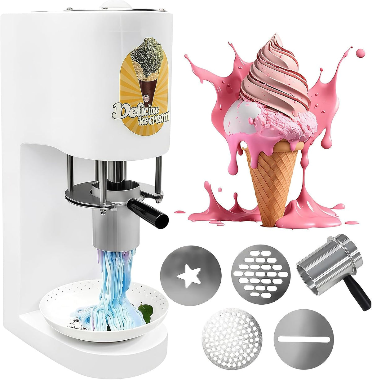 Heladera de SHUMIAO, 80w Máquina Comercial Para Hacer Helado De Espagueti, Con Una Producción De 7.4-7.9 Galones/Hora, Con 4 Moldes De Formas