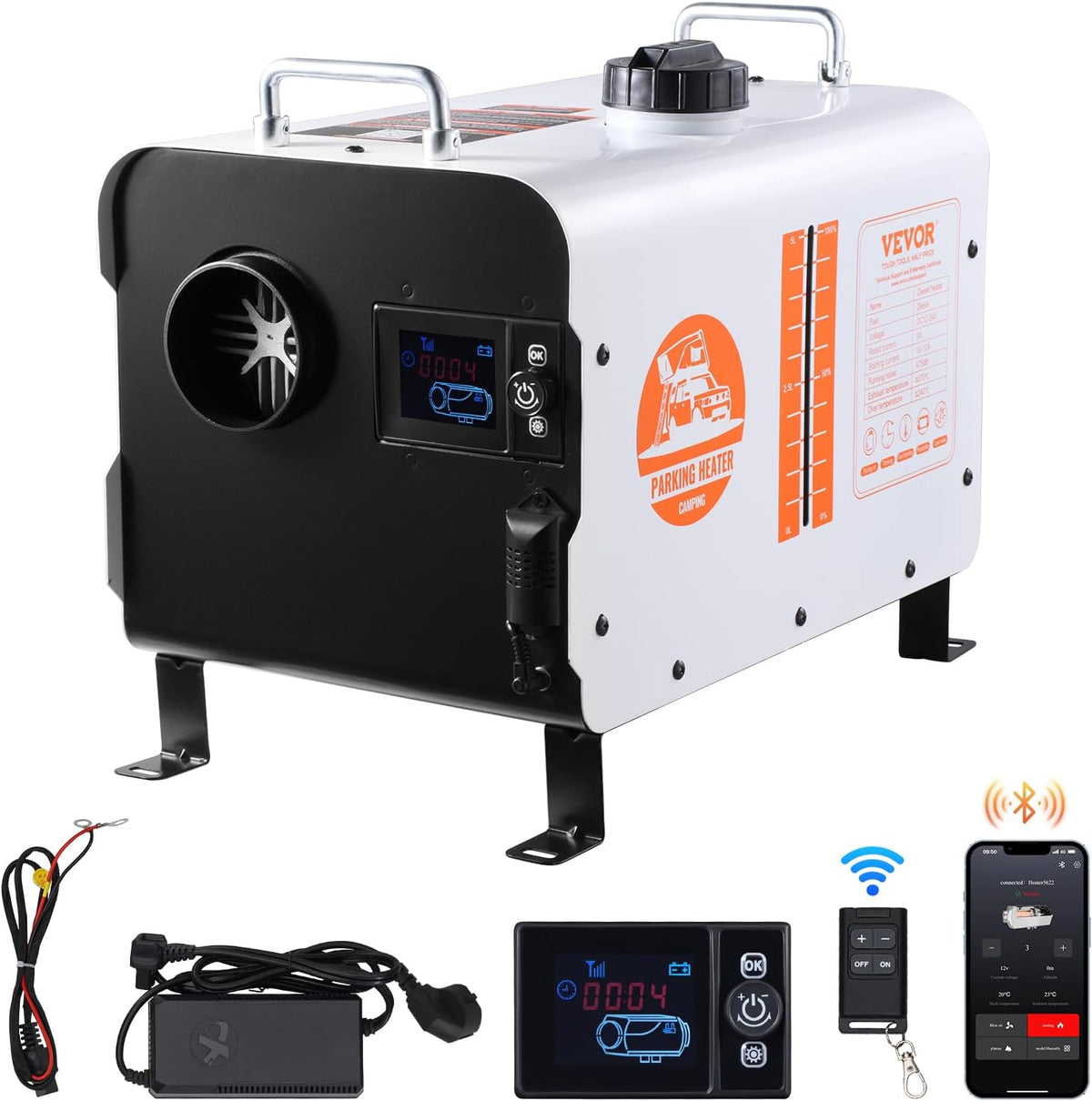 Calefacción Calentador Diésel Portátil 8 kW Todo en Uno 12 V/24 V, con Control por Aplicación Bluetooth, Control Remoto y Pantalla de Visualización