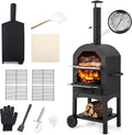 GYMAX Horno de pizza exterior, Horno para Pizza de Exteriores con Piedra y Pala, Horno de Cocina con Termómetro y Función de Barbacoa, Estufa con