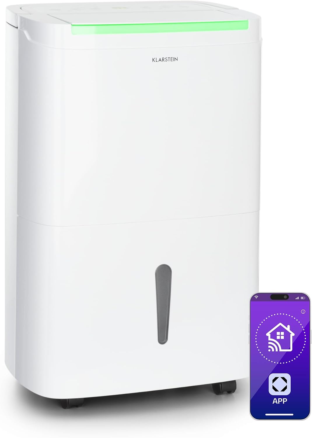 Deshumidificador KLARSTEIN, DryFy Connect 50L Deshumidificador Inteligente, 50L/24h, Wi-Fi App Control, Depósito 7L, Temporizador 24h, Desagüe