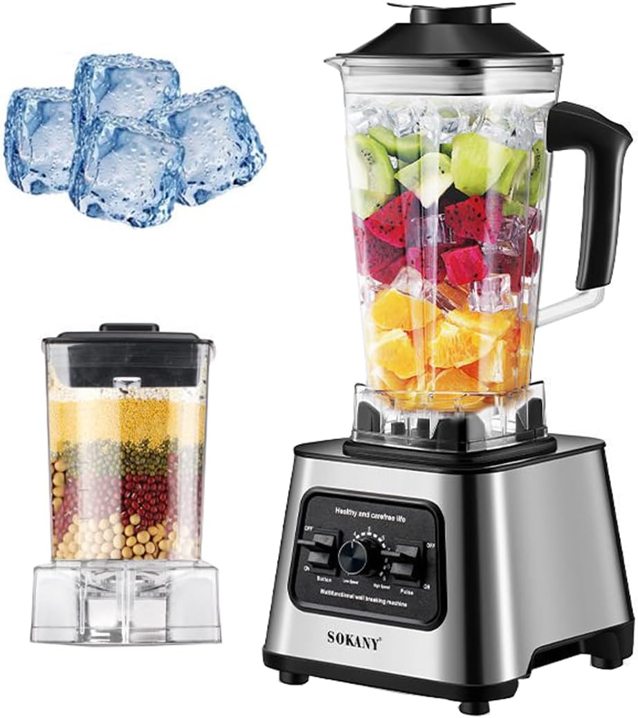 SOKANY SK-999 Batidoras de vaso, 6000W Mezcladora de alto rendimiento, 15 velocidades, dos en uno [mezcladora y batidora 2.5l, trituradora de café]