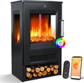 Chimenea eléctrica KESSER, ® Chimenea Eléctrica con Calefacción, Ventilador de Cristal Panorámico Efecto Llama LED con 9 Modos de Color, Control