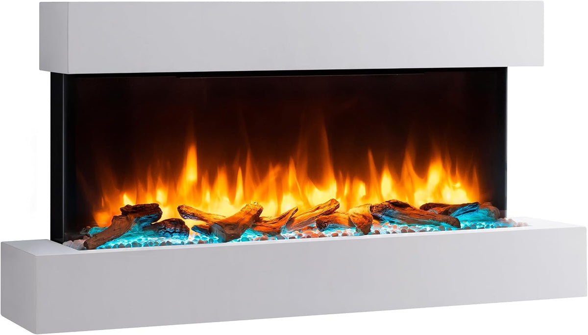 Chimenea eléctrica BALDERIA, Ignis Chimenea Eléctrica de Pared Blanca con Llama LED 3D
