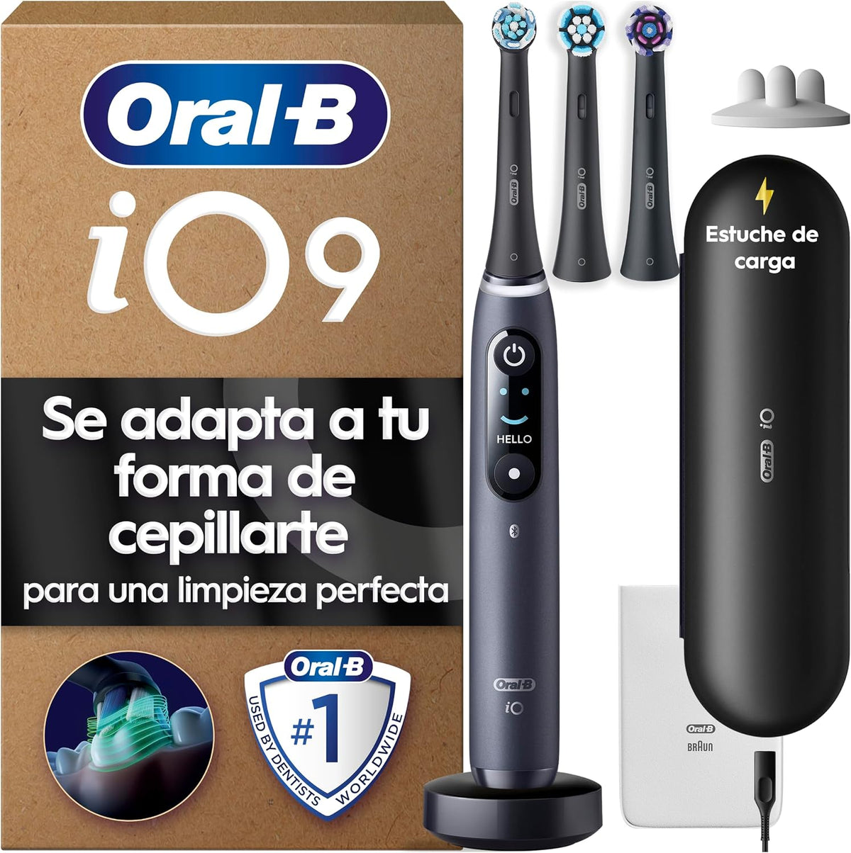 Cepillos de dientes eléctricos de rotación de Oral-B, iO 9 Cepillo de Dientes Eléctrico con 3 Cabezales, Negro