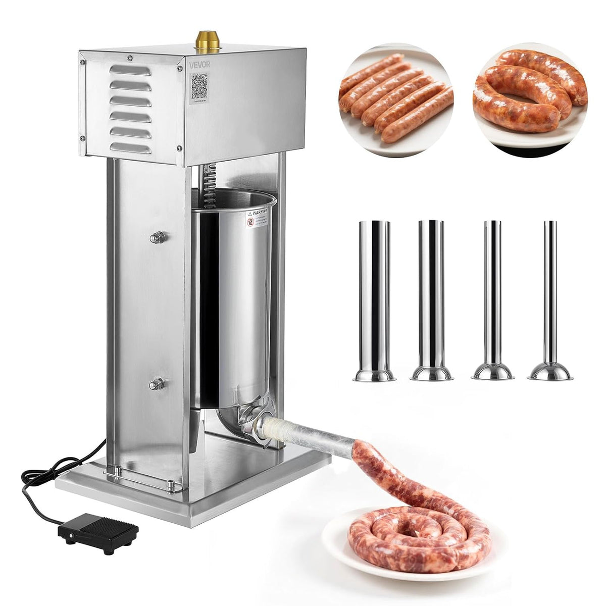 Picadoras de carne Embutidora Eléctrica de Salchichas 12 L, con Control de Velocidad Continuo y Pedal, de Acero Inoxidable de Alta Resistencia y 4