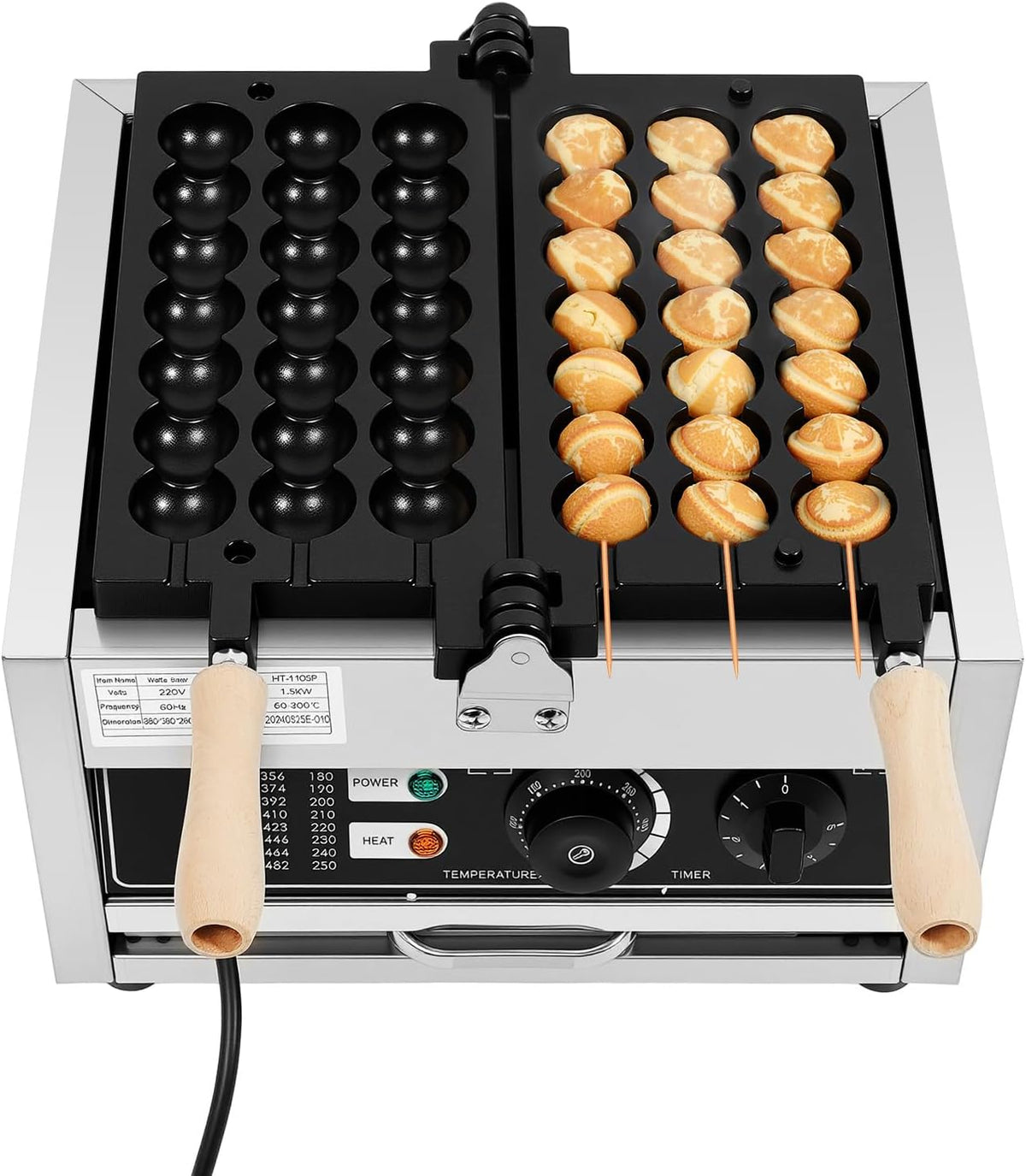 Gofrera de YISSALE, Bubble Waffle Maker Machine antiadherente Sartén Acero inoxidable Comercial Eléctrica 1500W Gofres Máquina para hacer gofres