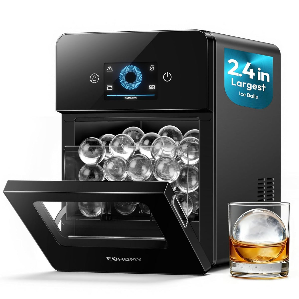 Máquinas para hacer hielo Máquina de Hielo Esférico Autolimpiante, Fabricador de Hielo en Bolas Grandes, 108 Hielos/Día, Ice Maker para Cócteles y