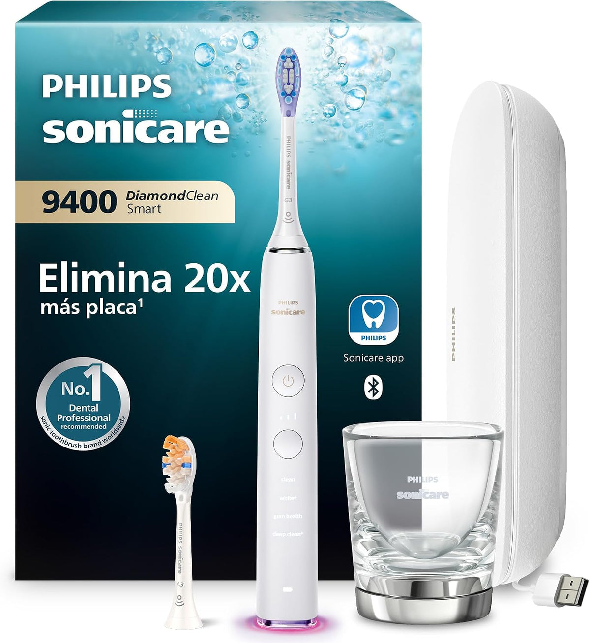 HX9917 de PHILIPS, cepillos de dientes eléctricos sónico, Sonicare DiamondClean Smart 9400, cepillo dental eléctrico, con aplicación, sensor de