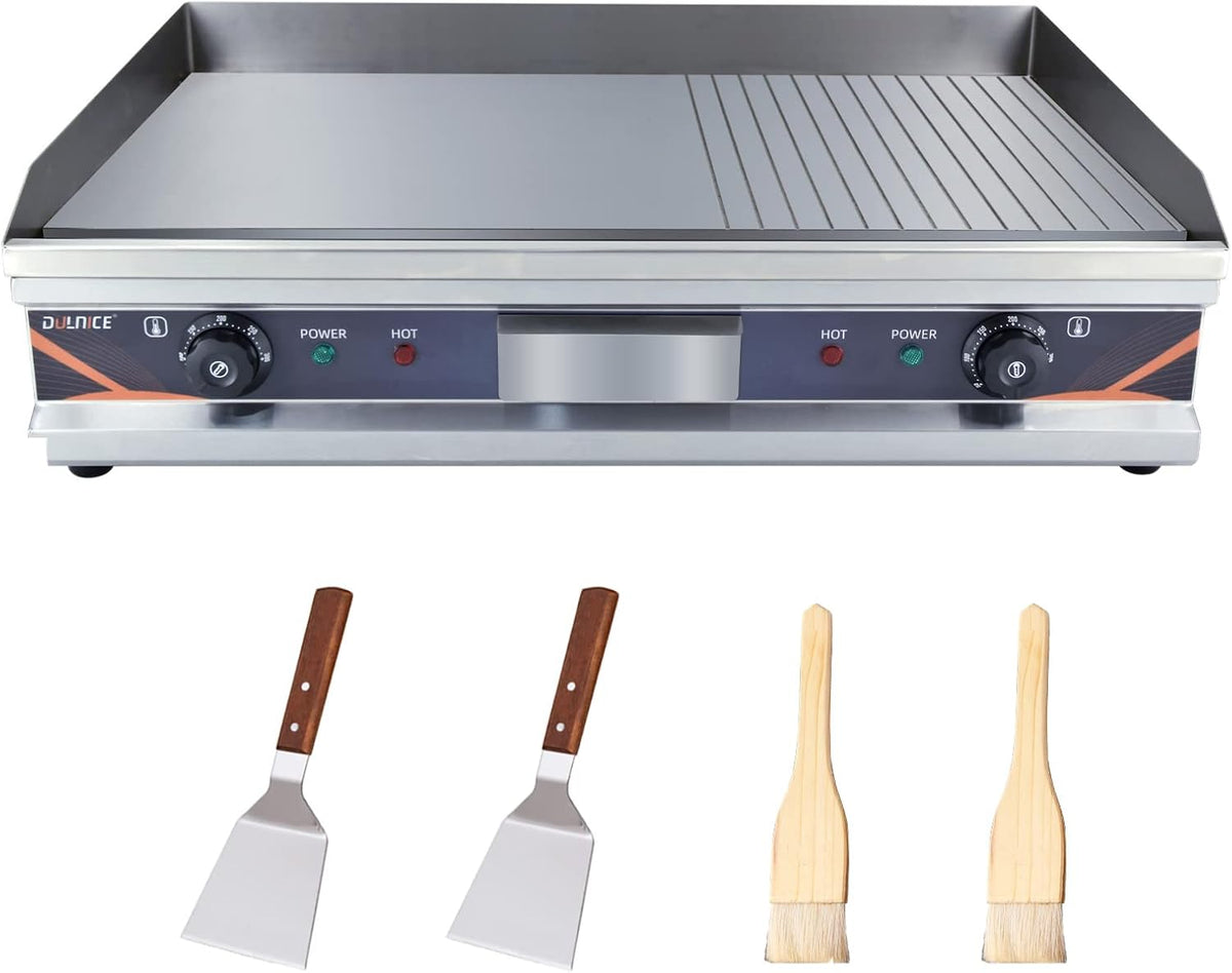 Planchas eléctrica de DULNICE, Plancha Electrica Profesional de Acero Inoxidable 73 x 40 cm, 2200W*2 Plancha Cocina Electrica de acero inoxidable