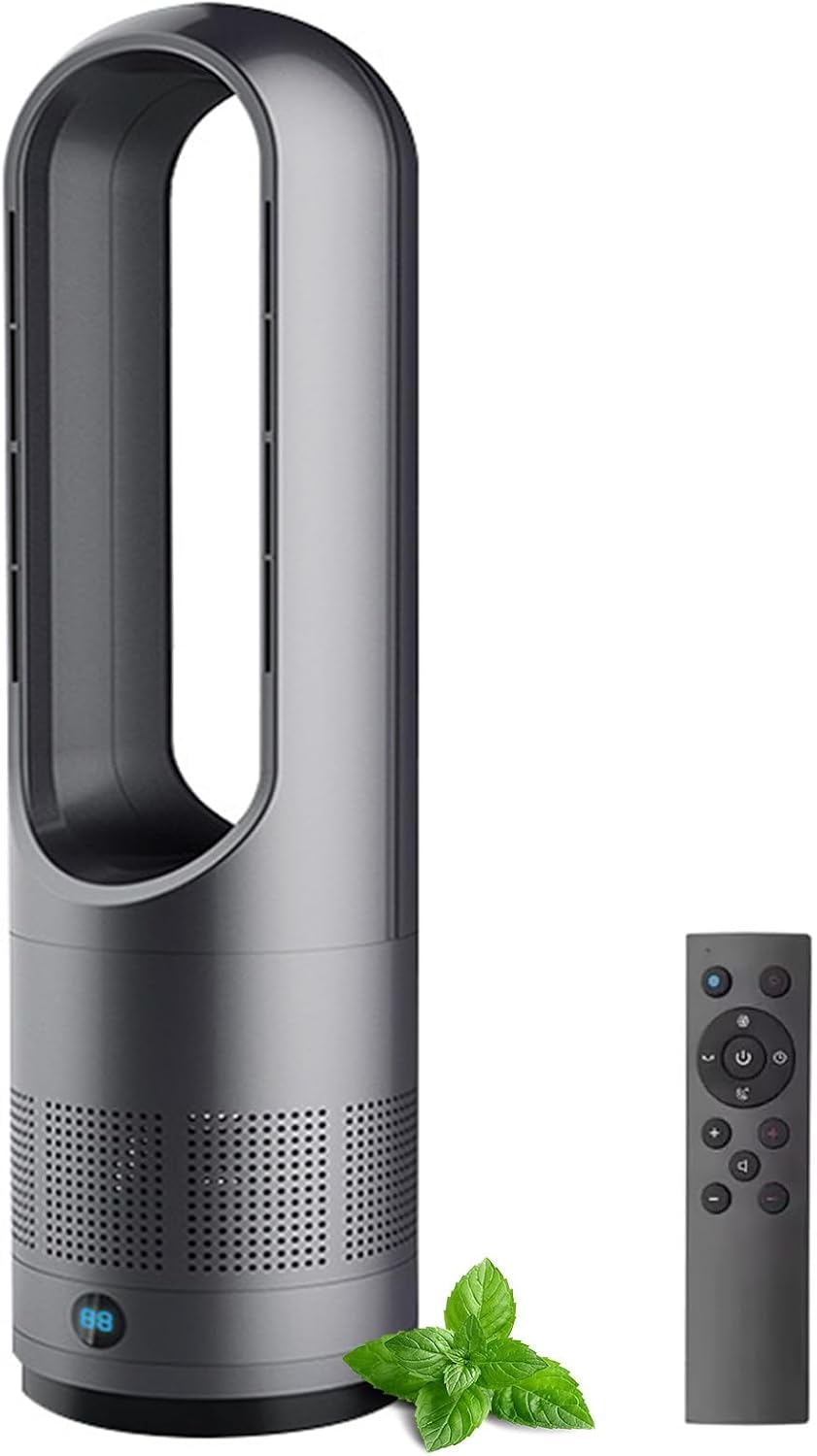 Generic Ventilador de torre, torre caliente y frío con mando a distancia, ventilador sin aspas de 18 pulgadas con temporizador de 8 horas, 8