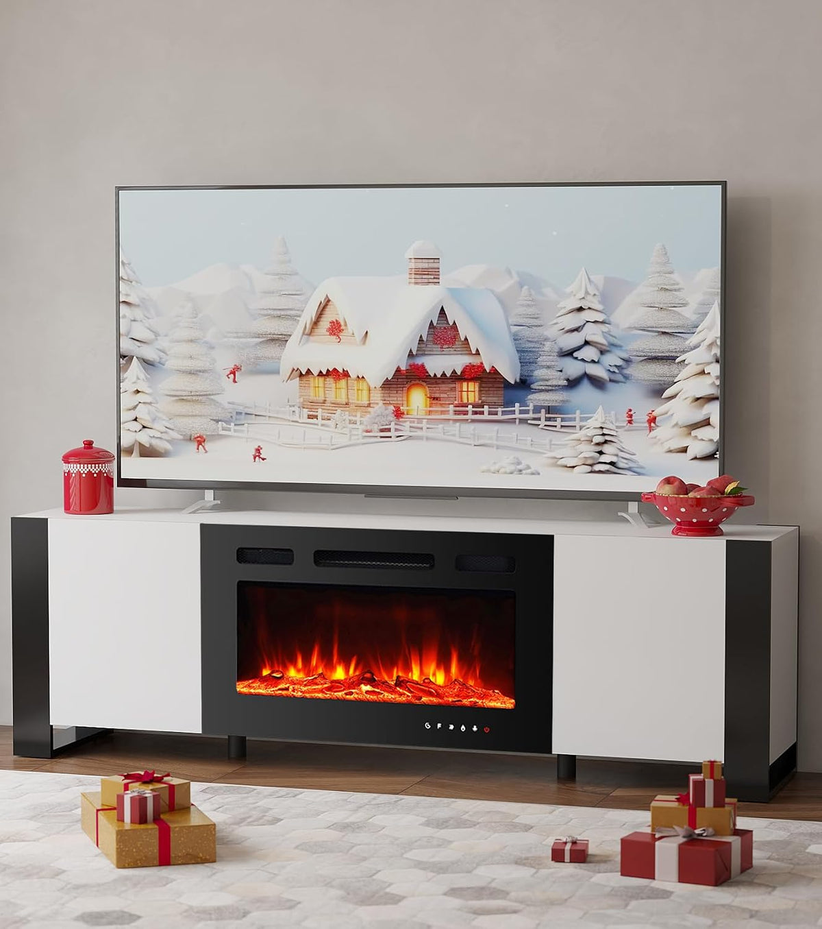 Chimenea eléctrica de MachenFlame, Soporte para TV, Centro de Entretenimiento, Mesa de Consola con 12 Colores de Llama y 5 Niveles de Llama de 30