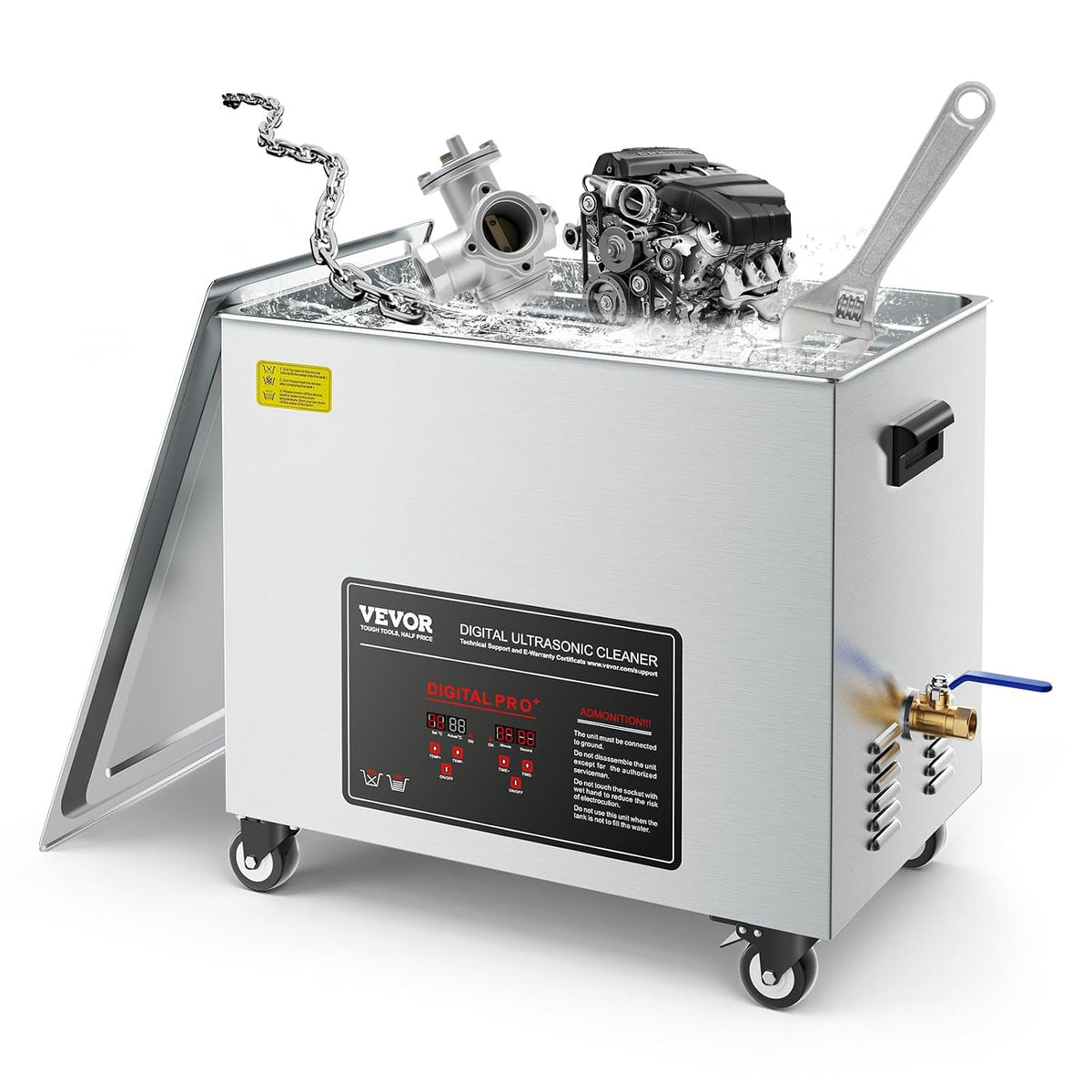 Suministros de limpieza de laboratorio Limpiador Ultrasónico Profesional 50 L, con Cesta de Limpieza y Pantalla Digital, 840 W, Acero Inoxidable, 40
