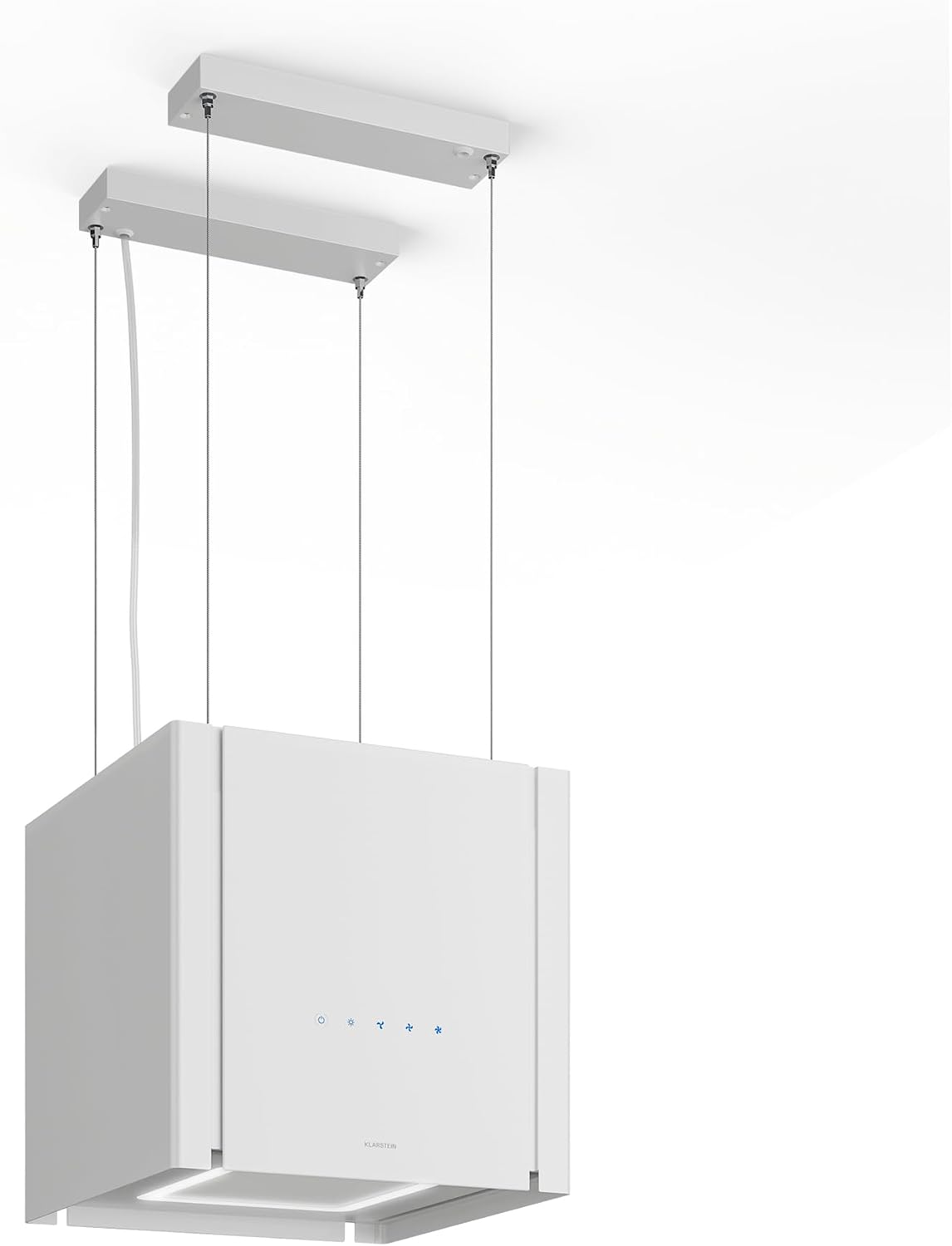 Campana extractora de isla KLARSTEIN, Velaire Campana Extractora de Techo - Eficiencia A++, 601 m³/h, 40 cm Elevable, Ultra Silenciosa, Control Táctil